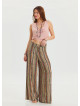 High Waist Loose Cut Khaki Palazzo Trousers 4537